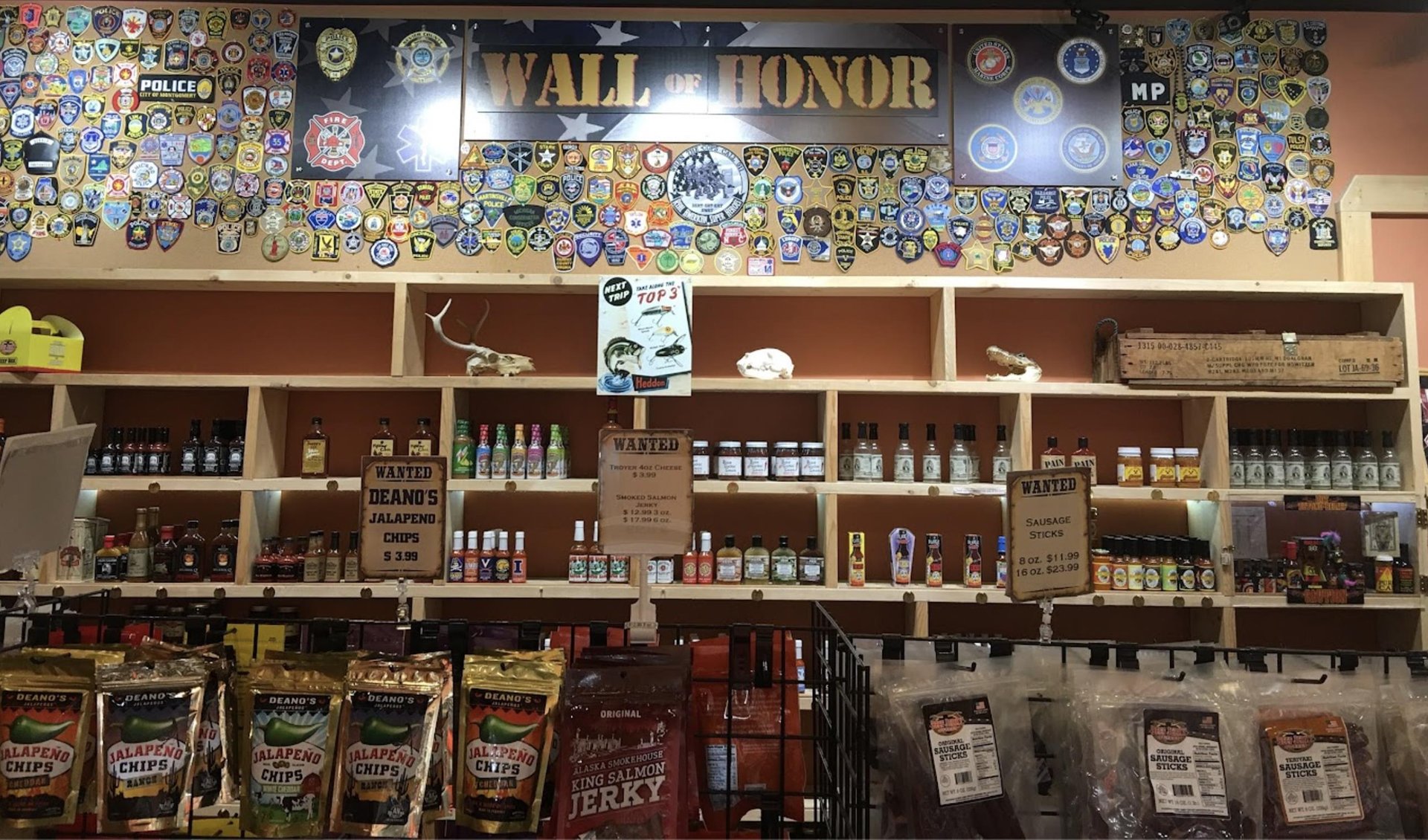 beef jerky experience wall of honor with patches along with beef jerky for sale