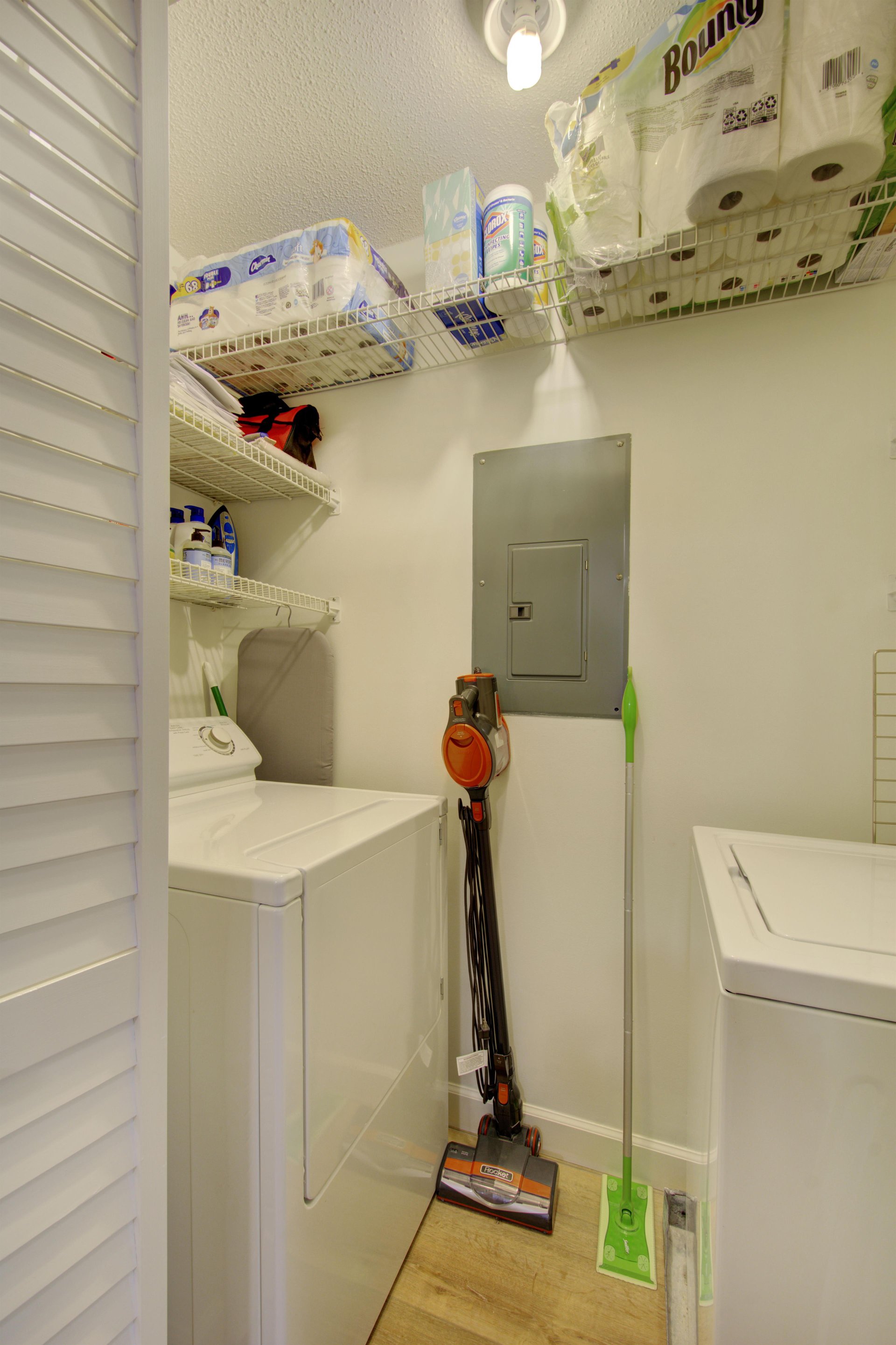 Enjoy the convenience of a private washer and dryer inside the unit—perfect for keeping beach towels fresh during your St. Simons Island stay.