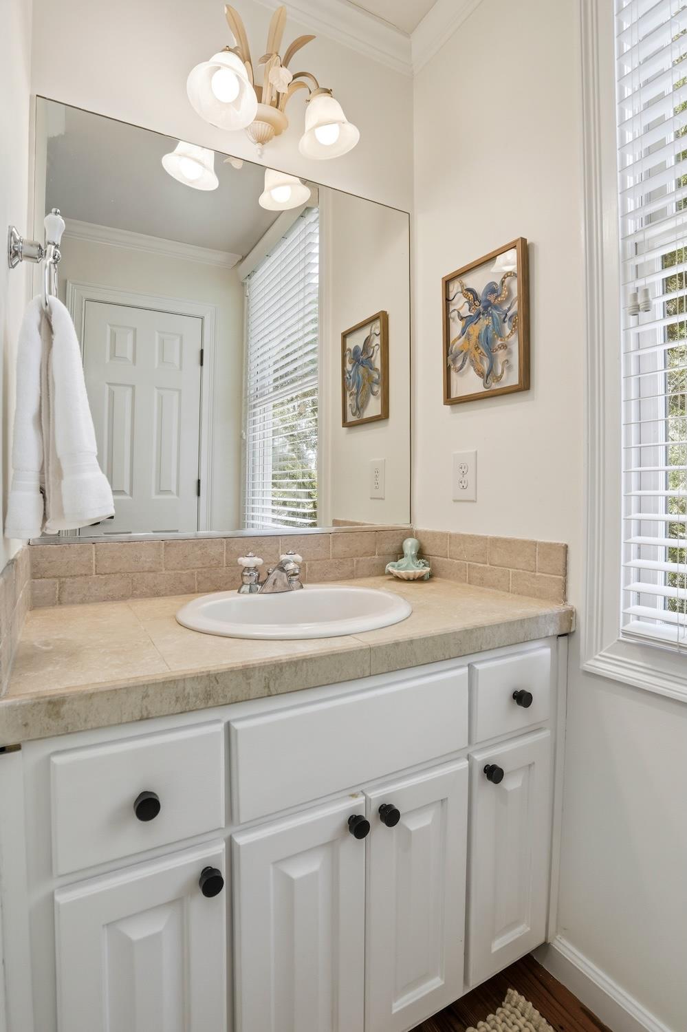 Vanity view inside the ensuite bathroom for the upstairs twodouble bedroom.