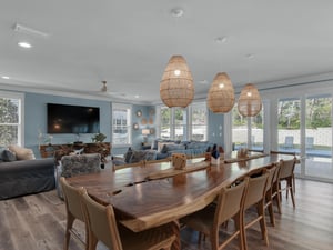 Dining area with unique custom dining table