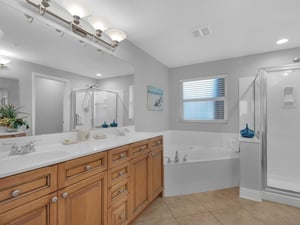 Primary Bathroom with Double Vanity, Soaking Tub and WalkIn Shower