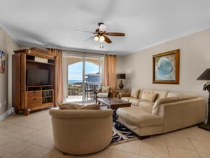 Living area with large flat screen TV