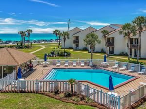 Balcony View of Complex Pool and Gulf of Mexico