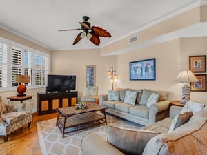 Living room with Flat Screen TV and Gulf Views