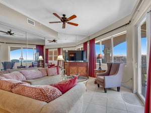 Living Room with Flat Screen TV and Gulf Views