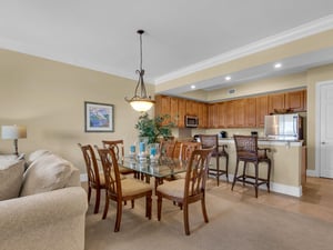 Dining area and additional seating at the breakfast bar