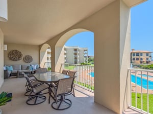 Balcony seating perfect for morning coffee or meals outside