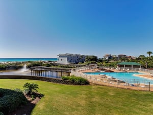 View of the Gulf, Pool, and Grounds from the Balcony