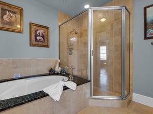 Primary bath with soaking tub and walk in shower