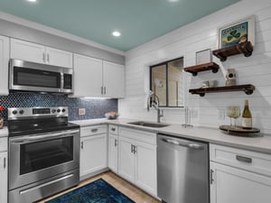 Kitchen 1st Floor with Floating Shelves and Ship Lap Walls