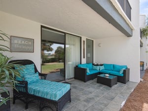 Private patio with comfortable seating