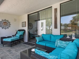 Patio seating perfect for morning coffee