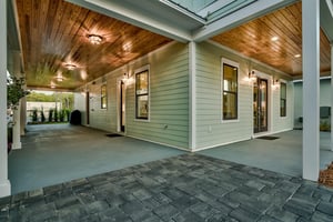 Parking area with custom wood ceilings