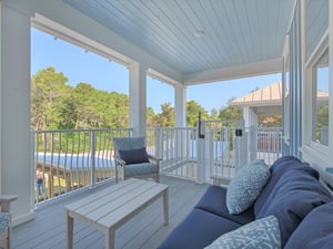 Balcony overlooking pool area