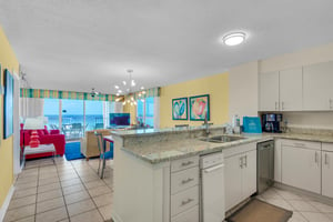 View from kitchen into Living and Dining Area