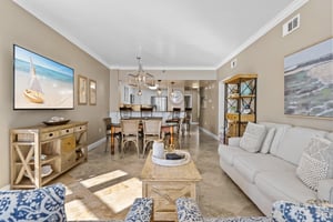 Living Room into Dining Room and Kitchen