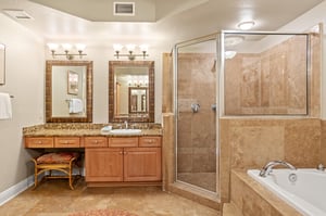 Primary Bathroom with WalkIn Shower and Double Vanity