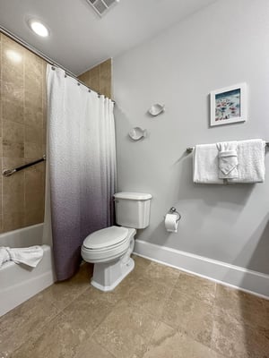 Bunk bathroom with tub shower combo