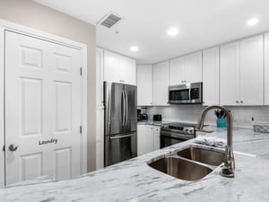 Kitchen with stainless steel appliances