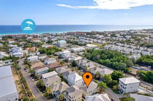 Aerial view of home and beach access