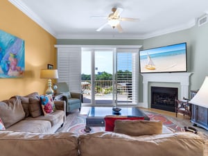 Living Room with Private Balcony and custom shutters