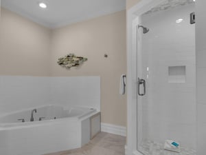 Primary Bathroom Walk in Shower and Soaking Tub