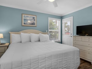 Primary Bedroom with Flat Screen TV  access to deck