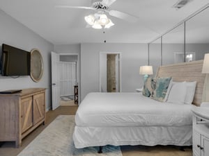 Primary Bedroom with King Bed and Flat Screen Television