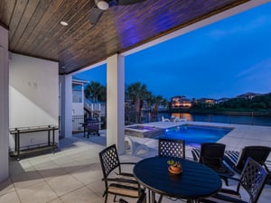 Outdoor Covered Area off Kitchen Overlooking Pool