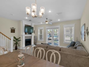 Living area and dining area  fireplace inoperable