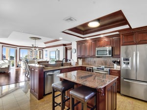 Kitchen with Island Seating and Gulf View