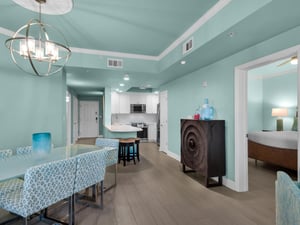 View of Dining and Kitchen from Living Area