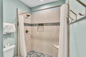 Large walkin shower with bench