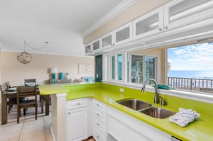 View of Dining, Private Balcony and Beach from Kicthen