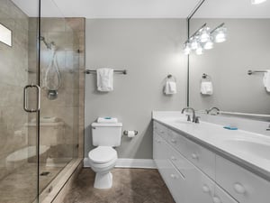 Primary Bathroom with WalkIn Shower and Double Vanities