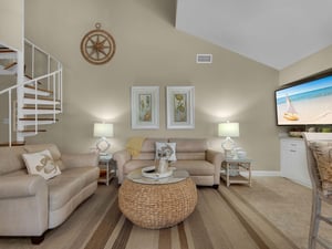 Living Room and Spiral Staircase to Loft