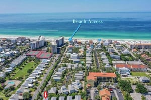 Birds eye view of house and beach access