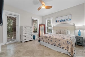 1st Floor Bedroom 1 with King Bed and Grilling Area on Back Porch