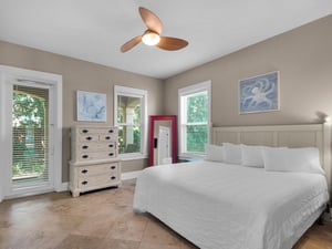 1st Floor Bedroom 1 with King Bed and Grilling Area on Back Porch