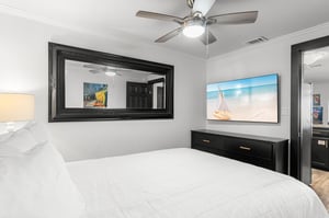 Bedroom 3 on Beach Level with Queen Bed and Flat Screen TV