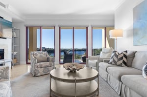 Living Room on 1st Floor with Sleeper Sofa and Private Balcony Access