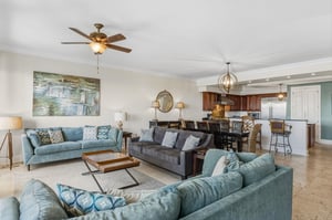 Living Room Open to Dining and Kitchen