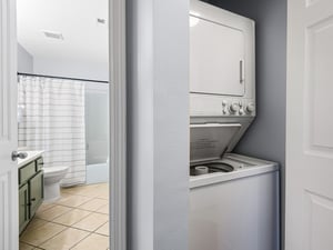 The inunit stackable washer and dryer makes packing light effortless, while the adjacent full bathroom keeps your daily routine seamless and convenient.