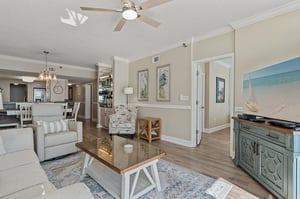 Living space featuring comfortable seating and coastal decor.