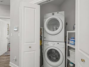 Your private laundry nook keeps you prepared with fullsize washer and dryer, plus smart storage for detergents and supplies.
