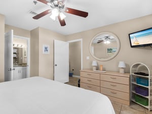 Bedroom 1 with attached bathroom and TV