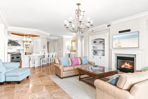 Open living space with warm leather sofas