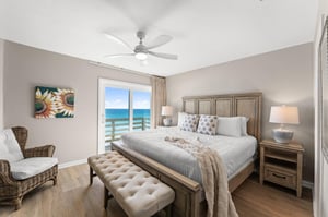 Wake up to stunning ocean views in Bedroom 1 from your comfortable king bed, with gentle sea breezes and coastal charm surrounding you.