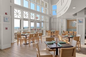 Onsite restaurant with soaring ceilings and stunning gulf views.