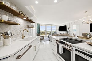 Kitchen open to living and dining and Gulf Virews